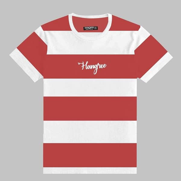 HANGREE SIGNATURE EMB. YARN DYED O NECK TEE SHIRT