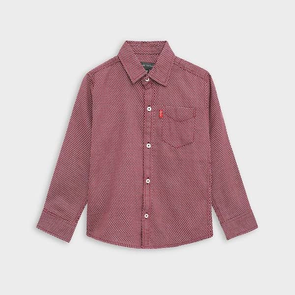 Rustic Red Full Sleeves Dotted Casual Shirt For Boys