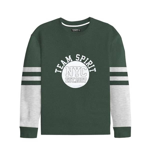 Green Printed Fleece Fashion Sweat Shirt For Men