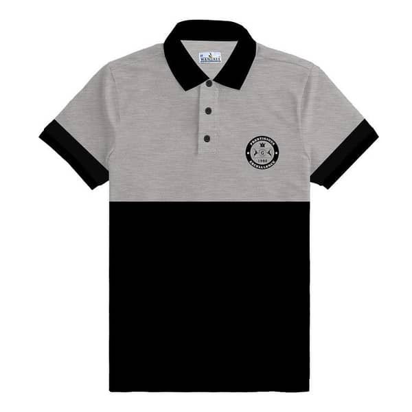 Signature Emb Luxury Panel Polo - Gray Black