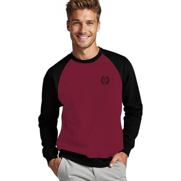 Hangree Signature Emb Fleece Sweat Shirt - Maroon Black