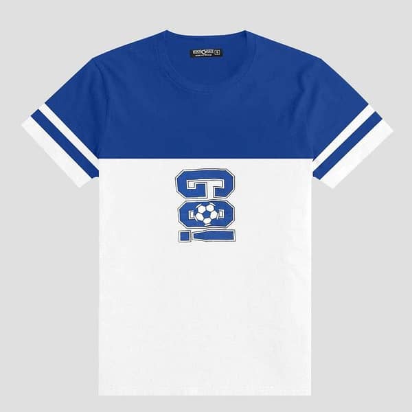 Blue White Down Shoulder Combo Sports Tee Shirt