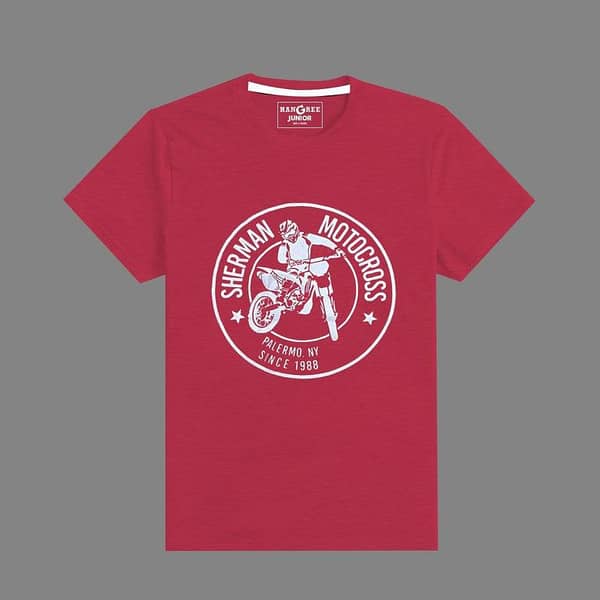 Boy's Exclusive Red Motor Bike Printed Tee Shirt
