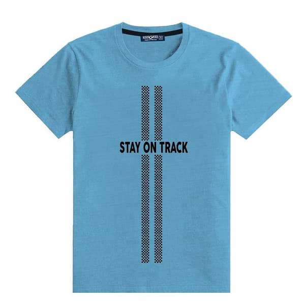 ROUND NECK "STAY ON TRACK" PRINTED TEE SHIRT