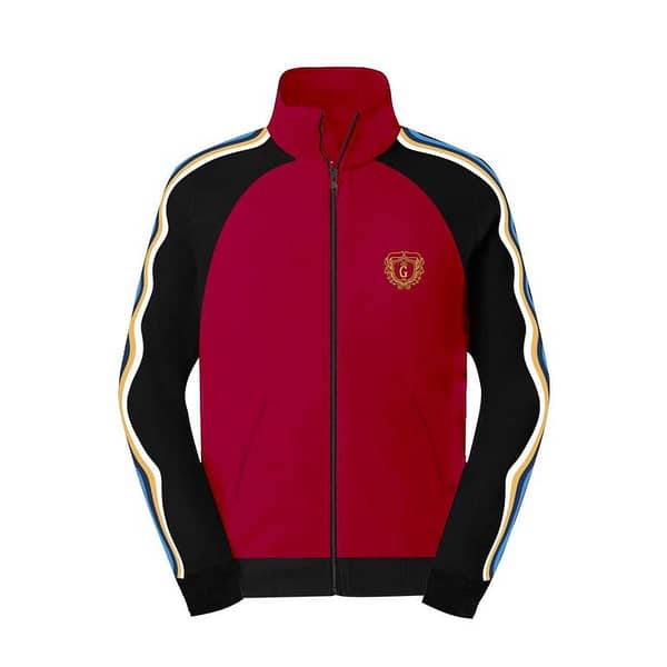 Mock Neck Signature Printed Fashion Zipper Jacket - Maroon & Black