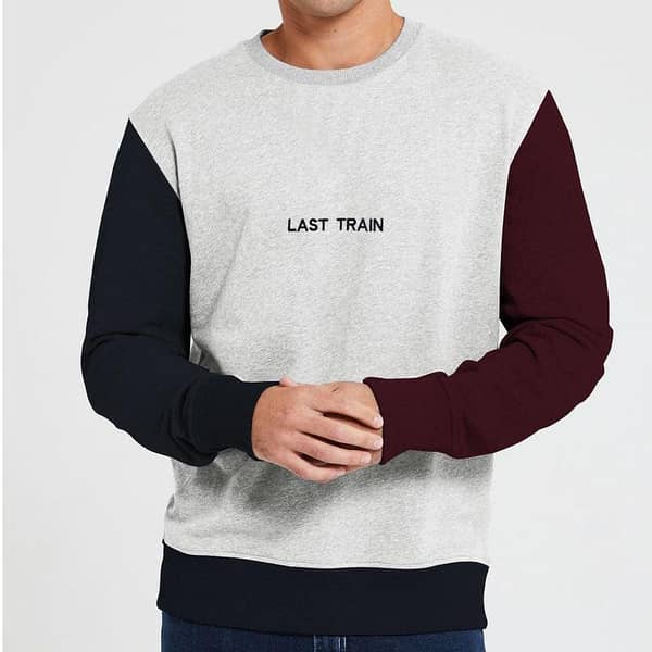 LAST TRAIN EMBROIDERED CONTRAST SLEEVES SWEAT SHIRT