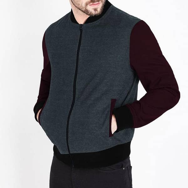 MEN CONTRAST SLEEVES FLEECE JACKET