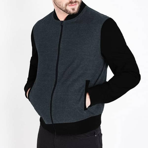 MEN CONTRAST SLEEVES FLEECE JACKET