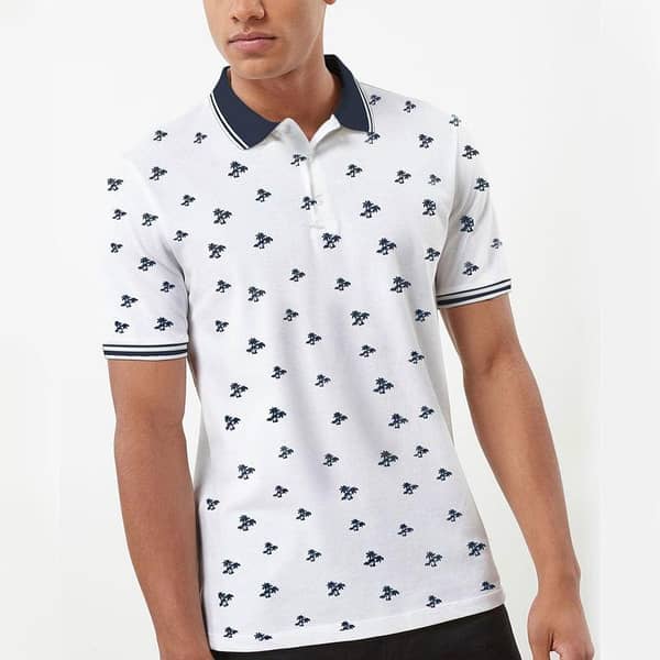 Printed White Tipping Color Polo Shirt