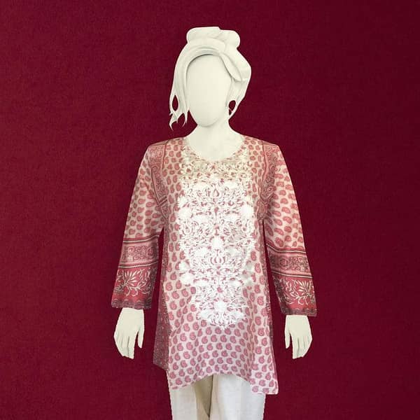 Women Embroidered Lawn Short Frok Kurti
