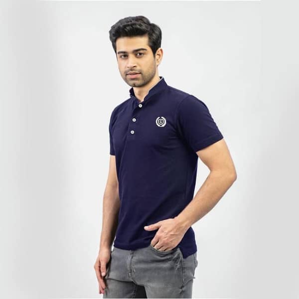 HG Stylish Ban Collar Polo Shirt For Men's - Navy Blue