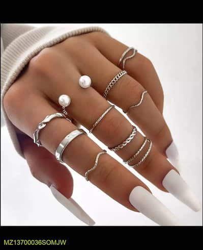 10 piece silver plated rings set for women