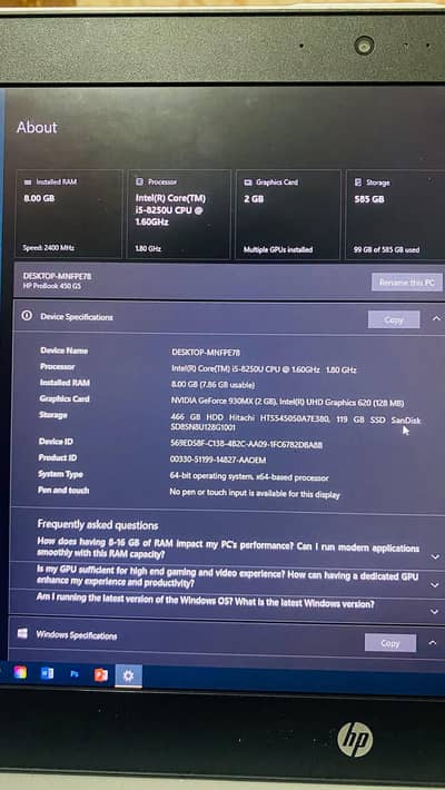 HP Laptop I5 8th generation 2gb Nvidia graphic card