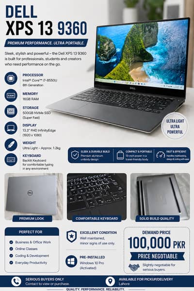 Dell XPS 13 9360 – Core i7, 16GB RAM, 500GB NVMe SSD