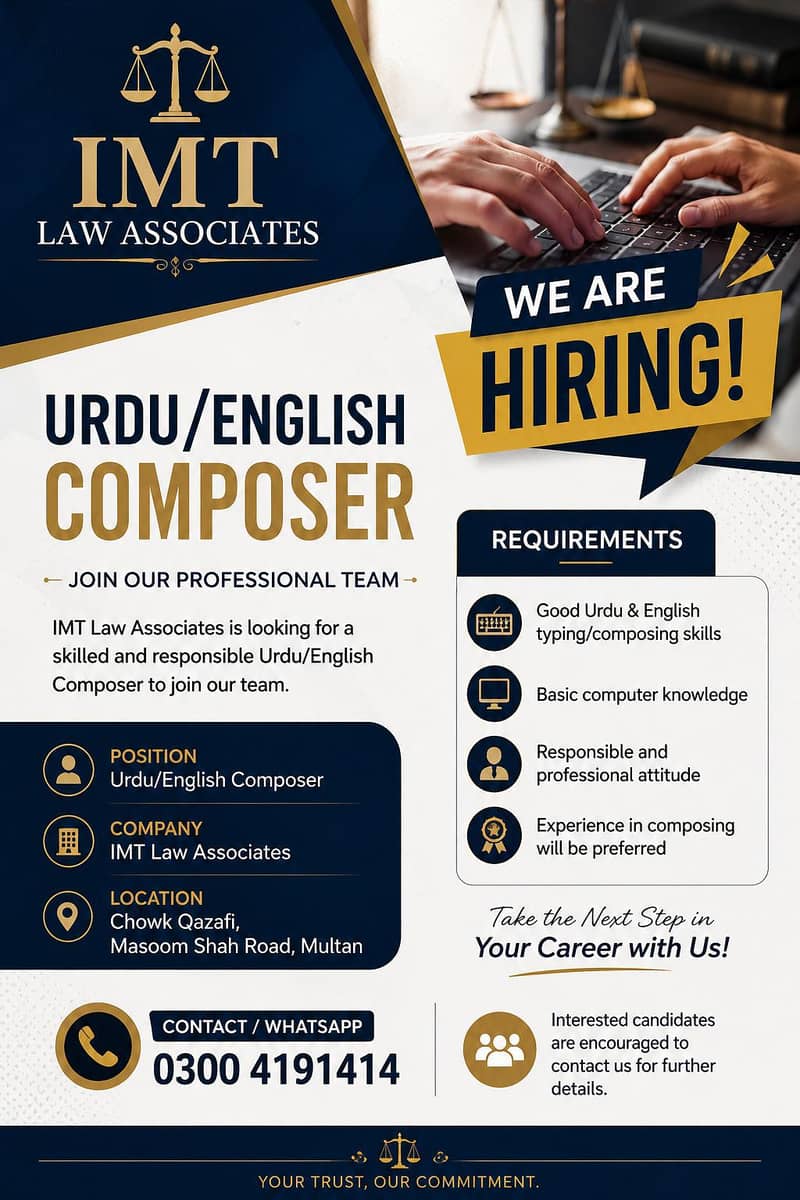 Title: Urdu/English Composer required | Male | Multan | Jobs 0