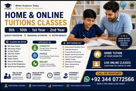 HOME & ONLINE TUITIONS – 9th, 10th, 1st Year & 2nd Year