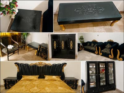 11 Piece Luxury Black and Gold Furniture Set
