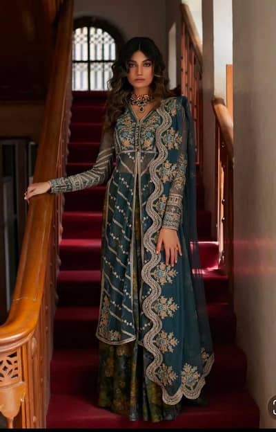 royal slate embroidered front open angrakha