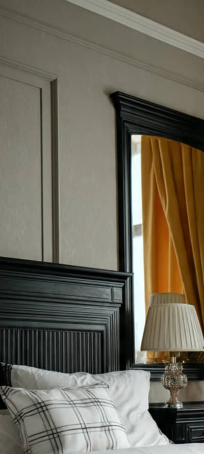KING BED WITH DRESSING TABLE AND MIRROR WITH NO MATTRESS