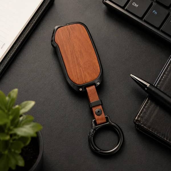 Kia Sportage HEV 2026 Premium Wooden Pattern Metal Key Cover with Keychain