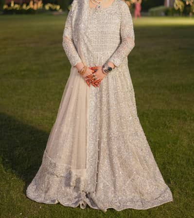 Pearl White Heavy Maxi Dress – One Time Wear
