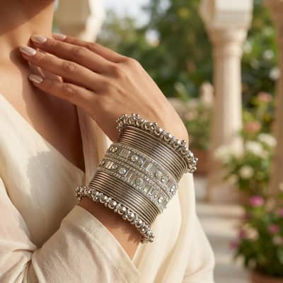 Silver Nagina Kara Bangle Set – Wedding & Party Wear (Size 2.45)