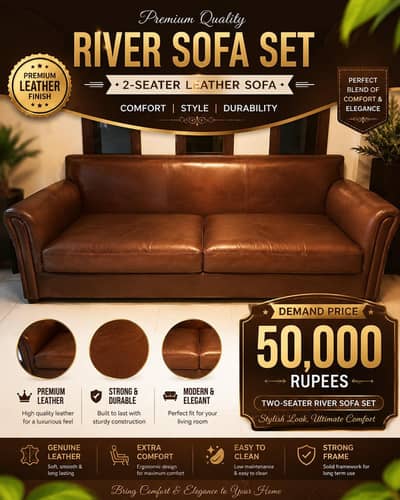 Title: Premium River Sofa Set - 2 Seater Leather Couch