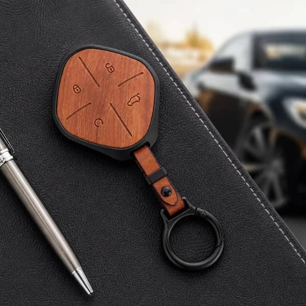 Jetour Dashing Premium Wooden Pattern Metal Key Cover with Keychain | Car Key Protector Case