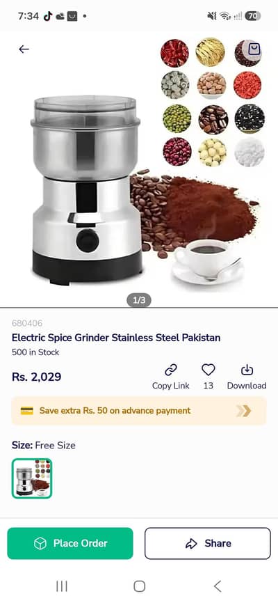 Electric Spice & Coffee Grinder Stainless Steel - Brand New