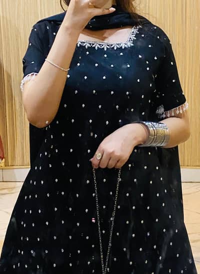 Elegant Black Embroidered Formal Dress with Dupatta and trouser
