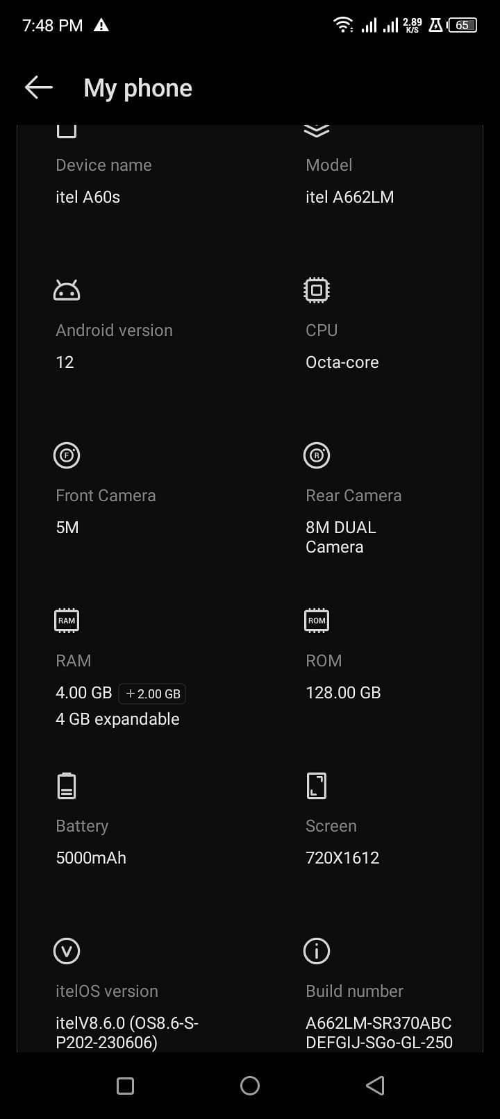 Itel A60s 5