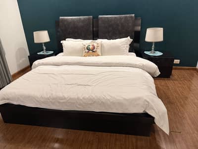 Bed with side tables, spring mattress and dresser