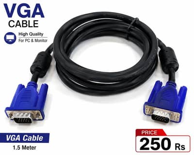 VGA Cable High Quality – PC, Monitor, Laptop | Rs. 499