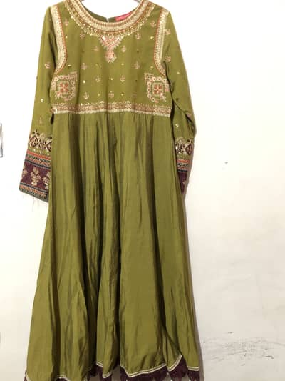 Beautiful Olive Green Embroidered Frock – Only Worn Once