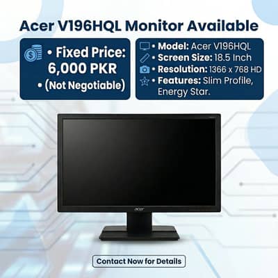 Acer V196HQL 18.5" LED Monitor panel type TN- FiXED PRICE