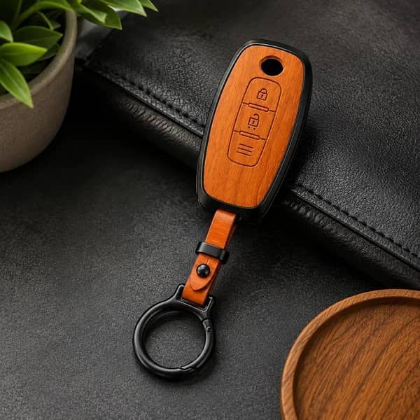 Nissan Juke & Nissan Note 2026 Key Cover | Premium Wooden Pattern Metal Key Case with Keychain | Stylish Car Key Protector