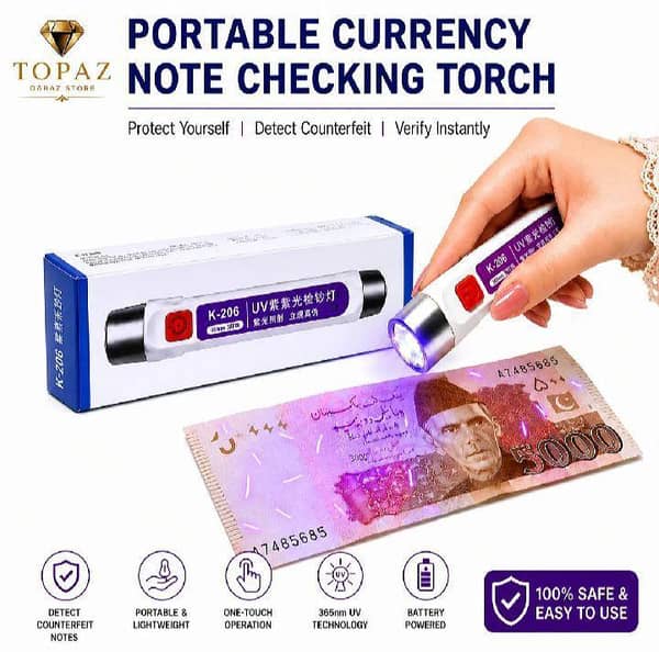 Handheld LED Money Detector, Money Detector Violet Torch Lamp Counterfeit Banknotes Cash Checker Model: K-206