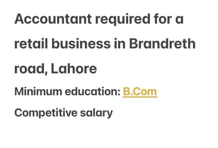 Accountant required for retail business