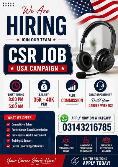 CSR Jobs – USA Campaign | 35K–40K + Commission | Night Shift