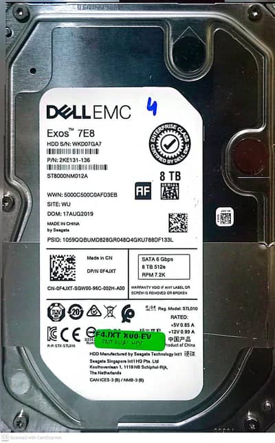 Seagate Exos 7E8 8TB Enterprise Harddrive7200RPM | 100% Health | 4 Pcs