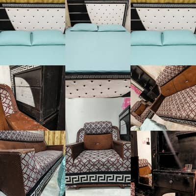 Complete Furniture Set -Bed, 5 Seater Sofa,2Side Table, Dressing Table