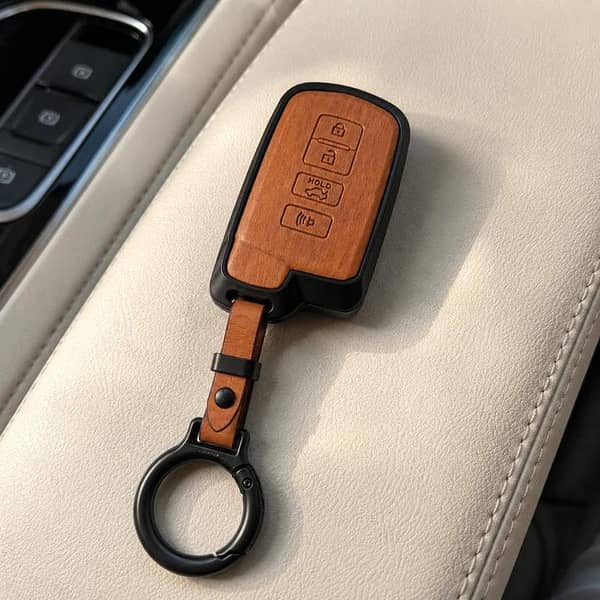 Toyota Corolla Grande Key Cover Premium Wooden Pattern Metal Keycase with Keychain | Key Protector