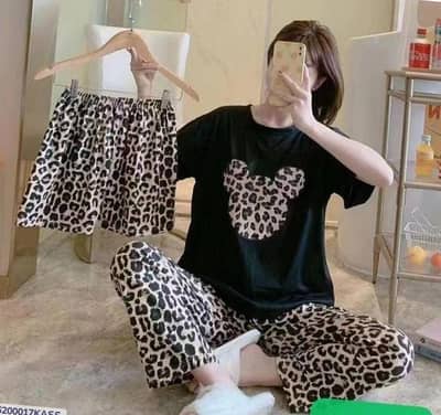 Leopard Print 3-Piece Night Suit for Women