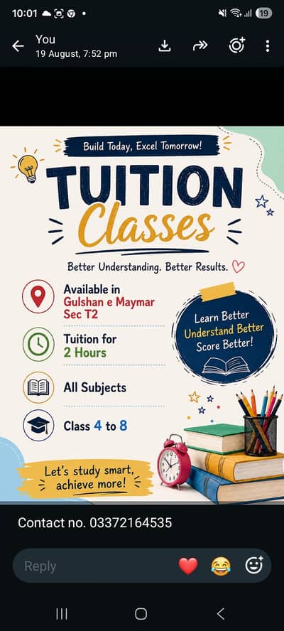 Tuition available for students class 4 to 8