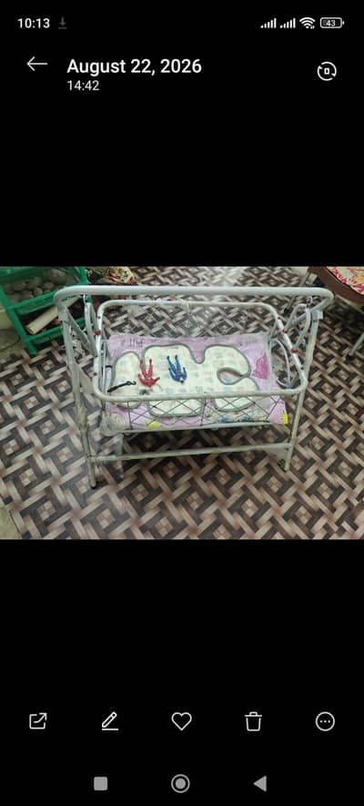 Foldable Metal Baby Jhoola / Cradle with Mattress - Good Condition