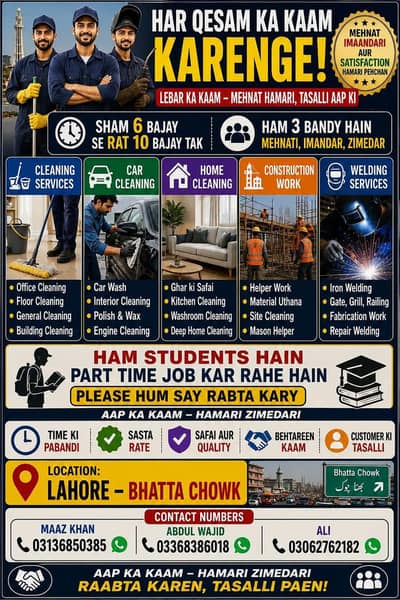 part time job har qesam ka Kam kar sakty hea