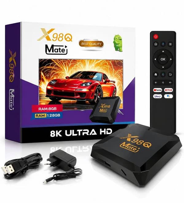 X98Q Mate Android TV Box 8GB RAM 128GB ROM | 8K Ultra HD | Android 15.1 | Dual WiFi 2.4G+5G | Smart TV Box | Netflix YouTube Disney+ Support | HDR | High Speed Streaming Device