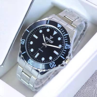 Men's Stainless Steel Chronograph Watch Black Dial. Free Delivery