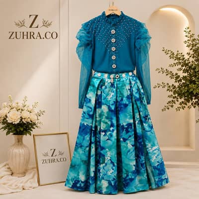Elegant Blue Printed  Skirt | ZUHRA. CO