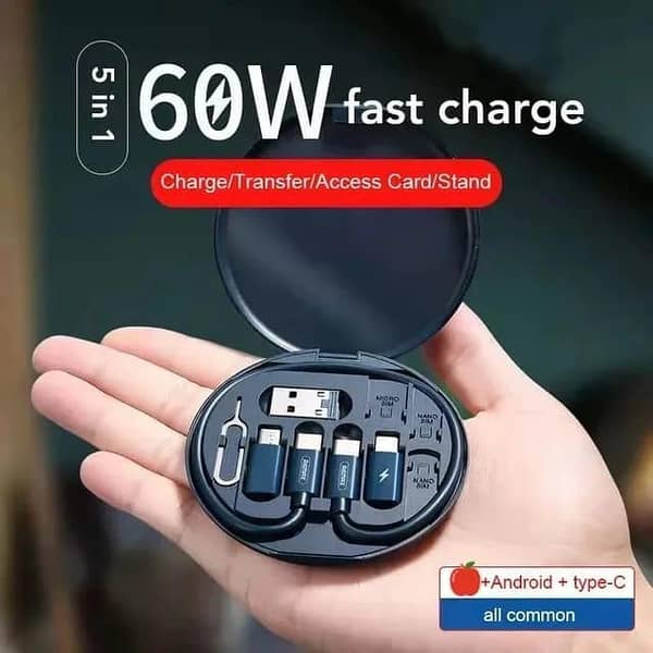 7 in-1 Portable multi USB C- Adapter Kit Convertor hanging travel Charger Cable Conversion Box with Phone Holder & SIM Card Slots (Durable Aluminum Alloy)